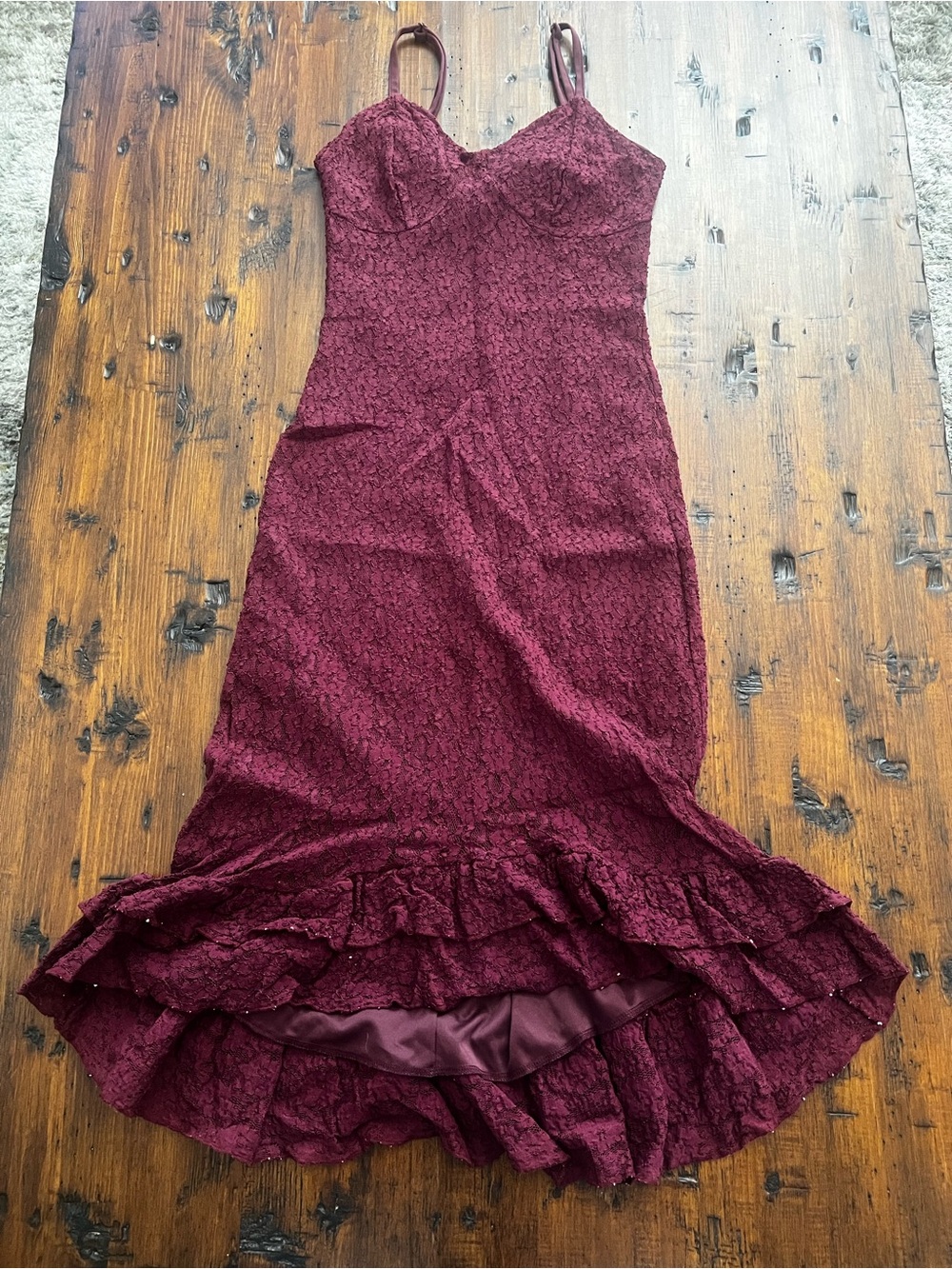 Newport News Burgundy Lace Mermaid Maxi Dress
